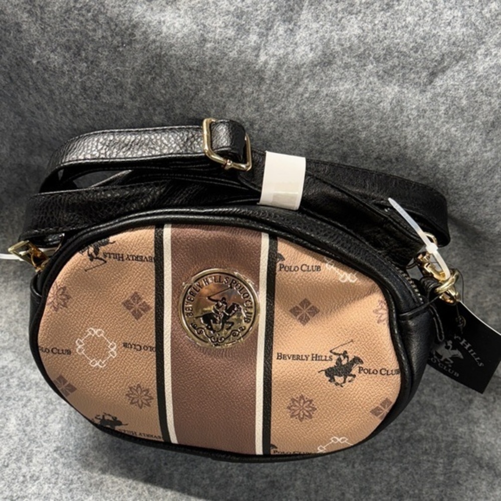 Beverly Hills Polo Club Black and taupe tassle Crossbody Bag purse NWT